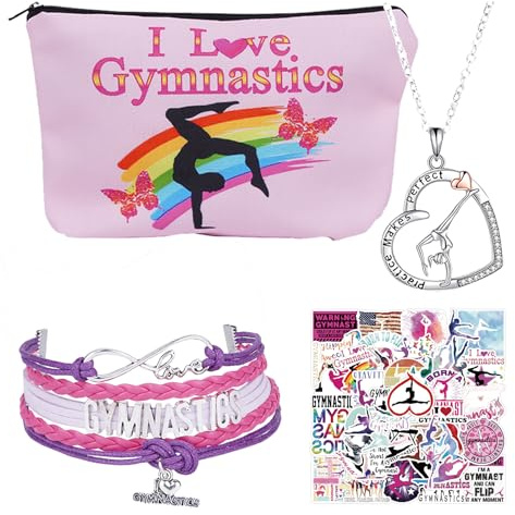 Set di accessori 'ginnastica' per ragazze – braccialetto, catena, trousse cosmetici, adesivi – cose fantastiche, sacca 'ginnastica'