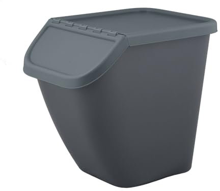 Sorting Waste Bin Recycling 23L Trash Segregation Stackable Lidded 5 colour Paper Plastic Glass (1, Grey)