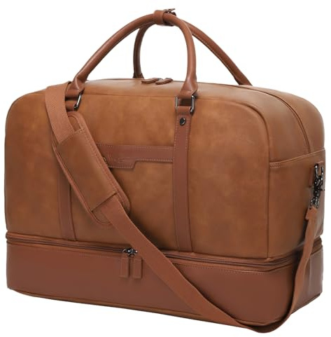 Wogarl PU Weekender Bags for Women: Large Overnight Bag Weekend Travel Duffel Bag Carry on Shoulder with Shoe Compartment Toiletry Bag for Travel Business Gym, Brown