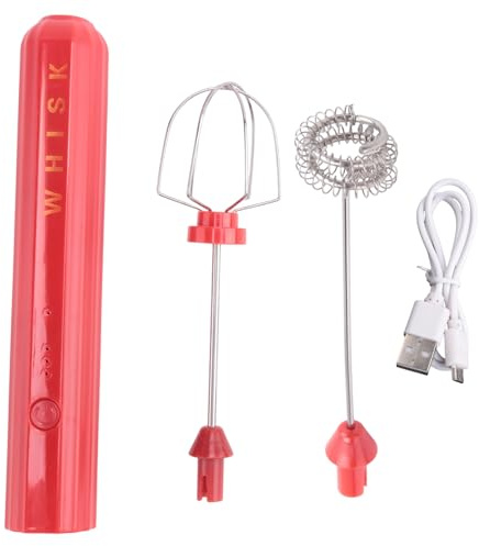 Pqahffowr USB Ricaricabile Elettrico Frusta Uova Sbattitore a Mano Mescolatore Caffè Mealing Latte Shaker Mescolatore Schiumatore Rosso