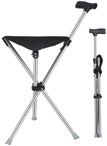 Bastone pieghevole con seduta, sedia da passeggio leggera 2 in 1, sgabello da viaggio portatile, supporta 220 libbre, altezza regolabile for uomini, donne, anziani e uso esterno