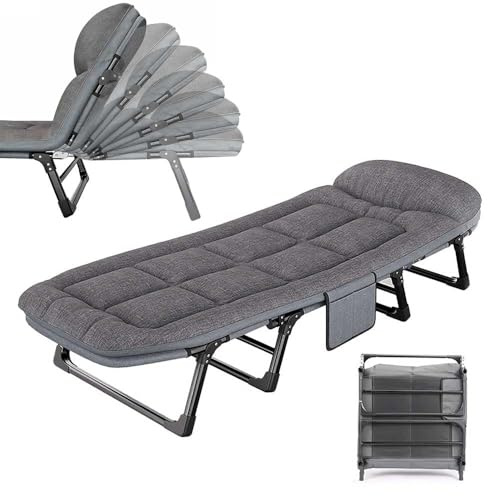 Gziztx Portable Folding Camping Bed, Thick Pad Camping Cot for Adults, Camping Cot with 6-Position Adjustable Backrest, 180×60×30cm, Folding Bed for Travel, Office, Beach, Garden
