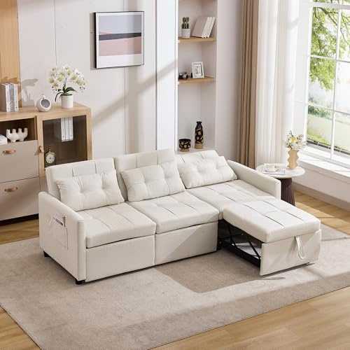 ZKLOEP Divano letto moderno a 3 posti con funzione di sonno, schienale regolabile fino a 180°, adatto per soggiorno e camera da letto, divano angolare a forma di L, divano pieghevole con tasche