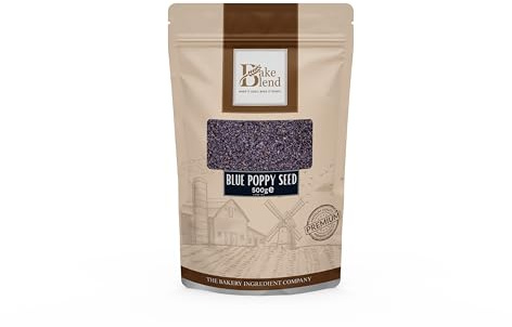 Blue Poppy Seeds 500g by Bake Blend - Resealable Pouch - Premium Quality Edible Poppy Seeds for Baking Bread, Bagels, Cakes & Pastries - Adds a Nutty Flavour and Crunchy Texture