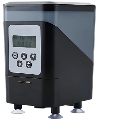 Tressify Comedero automático para peces X1 Pro para acuario, pantalla LCD, 450 ml, gran capacidad, dispensador ajustable, a prueba de humedad, 3 tomas, universal para peces/tortugas, 3 ventosas