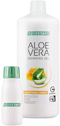 LR Aloe Vera Drinking Gel Honey / Honig 1000 ml plus Aloe Vera Rotationsflasche (unbefüllt) für unterwegs, 90 ml