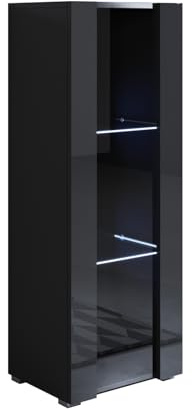 MB Muebles Bonitos, Vetrina Con Piedini 2cm Luke V2, LED, Melamina, Finitura, Finitura Lucida, Nero, 40x128x29cm