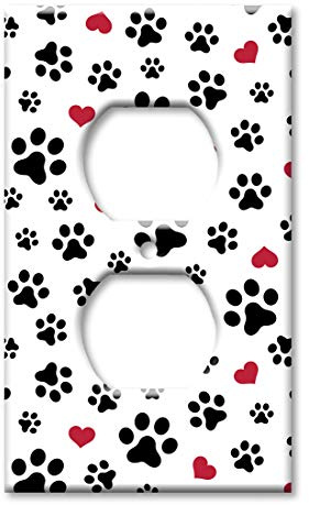 Art Plates Duplex Outlet Cover Decorative Metal Wall Plate - Dog Paws and Hearts Toss - (Made in USA)