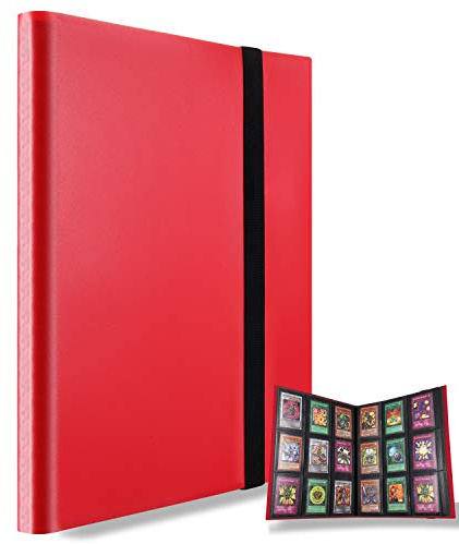 AITIME Álbum de 360 bolsillos para tarjetas de intercambio, bolsillos de polipropileno de carga lateral, fundas protectoras para tarjetas y cupones (rojo)