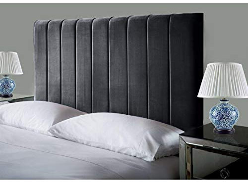 Affordable Luxury Portland Lined Headboards in Elegant Plush Velvet Fabric, for Divan Beds, Bedroom and Hotel Furniture (4FT6 Double- Height 24, Black)