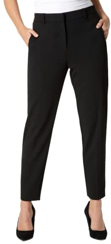 Roman Straight Leg Stretch Trousers for Women UK Ladies Work Office Smart Suit Pants Slacks Cigarette Tailored High Elasticated Waist Ankle Grazer Slim Angela - Short Black (25 inch) - Size 16