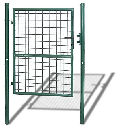 Jiubiaz Zingué Portes de Clôture, 125x100cm Vert Portillon de Jardin, Portail Porte de clôture avec Serrure, poignée et 3 Clés, Porte de Jardin Patio ou Terrasse