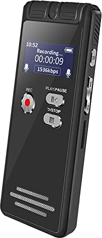 16GB Registratore Vocale Digitale Portatile, 3072Kbps Professionale Registratore con Attivazione Vocale e Password, Semplice Dittafono con Microfono e Registrazione Line-in per Lezioni e Conferenze