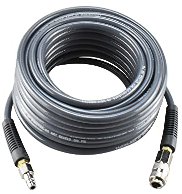 aunstarwei PVC Reinforced Air Compressor Hose Grey with 1/4 Europe Steel Quick Coupler and Plug Fittings, 15m Length