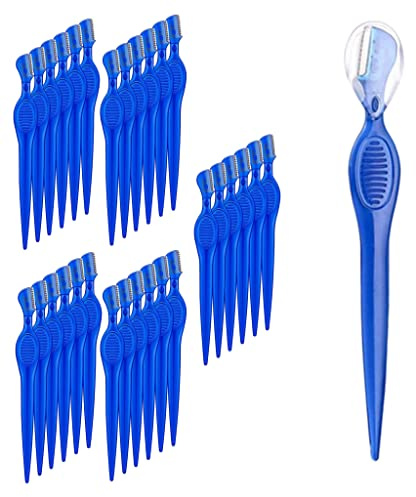 ALAZCO 30 pc Eyebrow Razor Precision Shaver Facial Exfoliating Dermaplaning Tool Peach Fuzz Face Brow Touch-Up Shaper Lip Bikini Area Razor Trimmer Washable Reusable Women Men - Blue