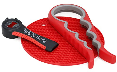 HealthSmart 3-Piece Universal Jar Opener Bundle, 4-in-1 Jar Opener, Silicone Non-Slip Pad, 5-in-1 Bottle/Can Opener, FSA & HSA Eligible, Perfect for Elderly, Arthritis, Limited Strength