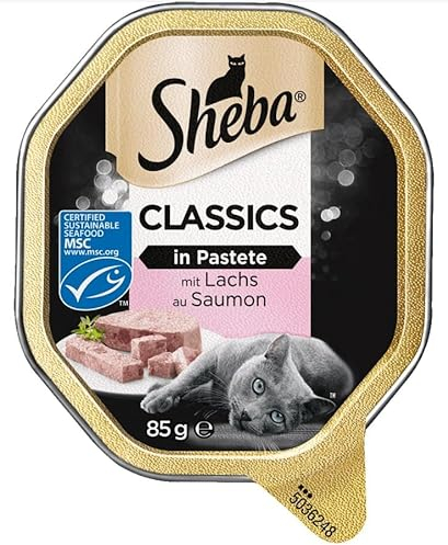 Sheba Katzennassfutter Classics in Pastete mit Lachs, 11 x 85g Schalen Hochwertiges Katzenfutter nass, als Pastete mit feinen Stückchen
