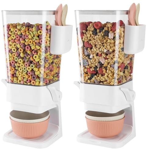 Osacoe Cereal Dispenser Countertop 2 Pack with Bowls Spoons Cutlery Box,5.5 QT Dry Food Dispenser Snack Organizer Containers Storage with Lids for Pantry Kitchen Organization Oatmeal Nut Granola Candy
