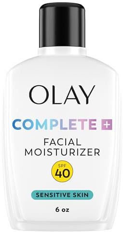 Olay Complete+ Face Moisturizer with Sunscreen SPF 40, For Sensitive Skin, Broad Spectrum Sun Protection, Fragrence-Free - No White Cast on All Tones, Nourishes Moisture Barrier - Ceramides, 6 Oz