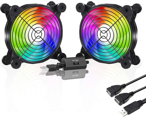 upHere gaming U120 USB led rgb Lüfter,mit Metallgrillschutz Lüfter120mm,Bunte LED,Multi-Speed-Steuerung zum PC/TV-Box/Empfänger/AV-Kabine/PS4/Router,U1207