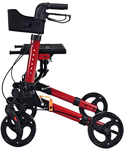 Rollator Deluxe Rosso Nero - Deambulatore da esterno a 4 ruote - Deambulatore pieghevole in alluminio aeronautico