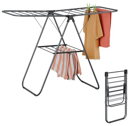 Relaxdays Wäscheständer klappbar, mit 2 Flügeln, 2 Ebenen, Flügelwäscheständer, HBT: 93x136x58 cm, Wäschetrockner, grau