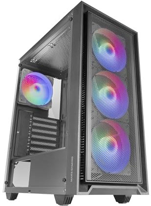 Mars Gaming MC-Air, Caja Gaming ATX, 4X Ventiladores FRGB Rainbow 120mm, Panel Frontal Mesh, Ventana Lateral Completa Cristal Templado, Semitorre PC Doble Cámara, Soporte Refrigeración Líquida, Negro