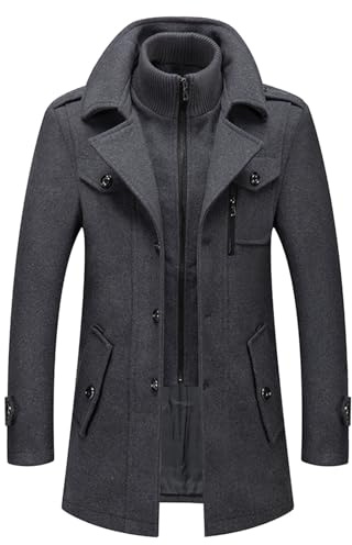 meiodtion Veste d'hiver pour homme - Manteau d'hiver en laine - Manteau court - Longueur moyenne - Coupe ajustée - Pour le travail, les loisirs - Veste de transition décontractée - Veste pour homme -
