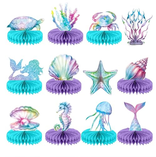 Kotkiddy 12 Pezzi Mermaid Party Supplies Mermaid Birthday Honeycomb Centerpieces per Decorazioni Feste a Tema Oceano Sirena