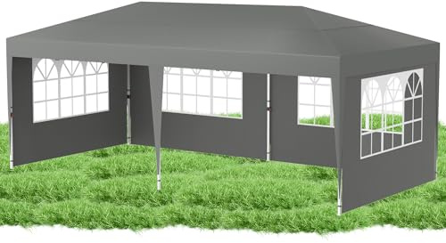 QEENTOE 3x6m Faltpavillon Winterfest Pavillon Höhenverstellbar Wasserdicht Pop-Up Partyzelt mit Tasche Bierzelt Faltpavillon Gartenpavillon für Hochzeiten Freien - mit Seitenwände - Grau