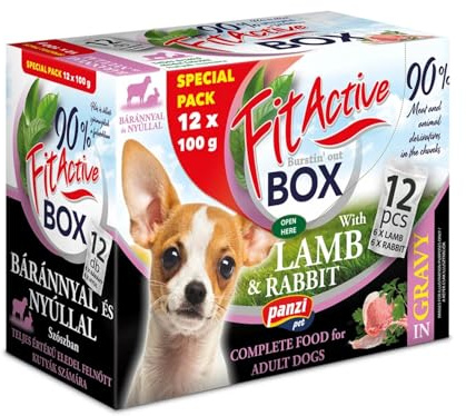 Panzi Pet Fit Active Box - Cibo per cani │ Cibo umido per cani │ Scatola per cibo umido │ Agnello e coniglio │ 12 x 100 g