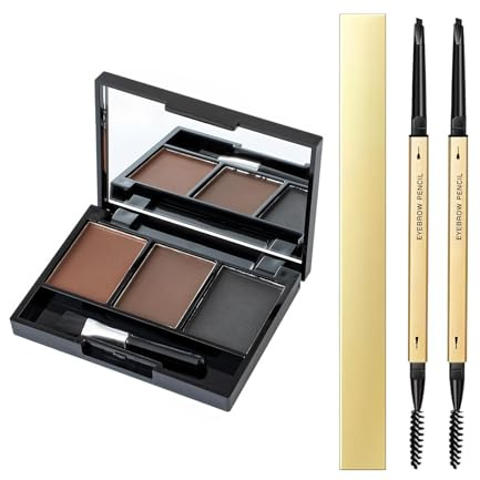 3 Colors Eyebrow Powder, Polvere per Sopracciglia, Impermeabile, per Definire e Riempire le Sopracciglia, Colore in Polvere per Sopracciglia Dall'aspetto Naturale, Eyebrowpencil-Black and Light Brown