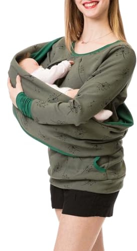MODSGUE Jersey de lactancia para mujer, de invierno, algodón, manga larga, monocolor, cuello alto, dos capas, sudadera de lactancia con capucha, con bolsillos, para embarazo, lactancia, ropa de