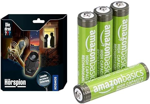 Die drei I Tre ??? Spia Uditiva, Gadget Detective, 8+ Anni, & Batterie AAA Ricaricabili Amazon Basics 4 pz, 850mAh