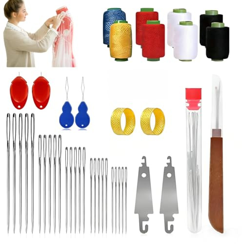 OYZOQ 43 PCS Juego De Agujas De Coser, sewing kit,K-it de Costura BáSico,Kit De Costura Portátil Para Reparaciones, Agujas de Acero Con Enhebrador,Juego de Agu-jas Pa-ra Coser, Para Principiantes