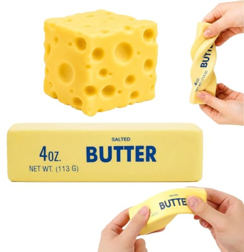 2 Pcs Butter Cheese Squishy, Jouets Anti-Stress en Forme de Bâtonnets Beurre, Fidget Squeeze Toy, Beurre Squishy Stick pour Enfant Antistress