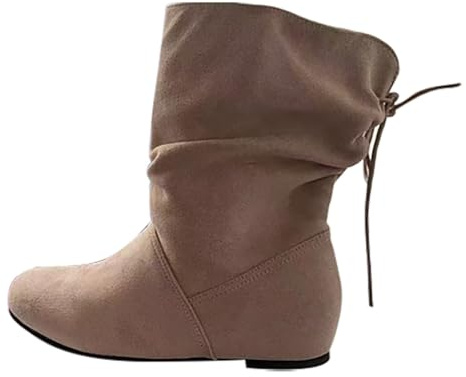 Botas de otoño para mujer, planas, de ante, de caña corta, media altura, de ante suave, botas de vaquero, cómodas y vintage, botines occidentales, con punta redonda