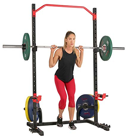 Sunny Health & Fitness Power Zone Kniebeugenständer, Power Rack Cage für Zuhause mit Spotter-Armen, J-Haken, verstellbarer Klimmzugstange - SF-XF9931