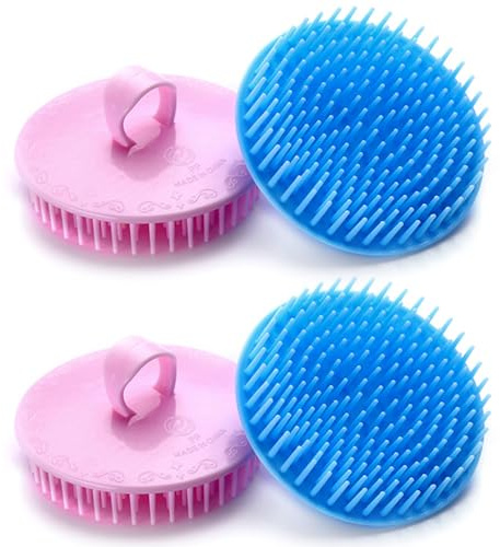Hair Scalp Brush Dandruff Cleaning Shower Scalp Shampoo Brush Scalp Massager Pack of 4（Blue and Pink）