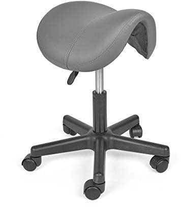 Mingone Svängbar pall med hjul Grå | Justerbar höjd 49–65 cm, sadelpall kontorspall ergonomisk, kosmetisk stol, praktishocker frisör, för kontorssalong