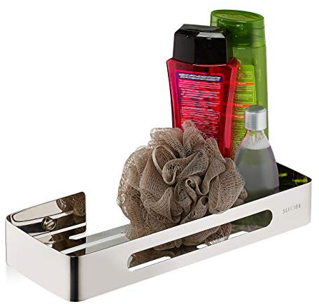 Relaxdays Mensola da Doccia, in Acciaio Inox, Cestello per Shampoo e Bagnoschiuma, 4,5 x 31 x 12 cm, da Muro, Argento, 1 pz