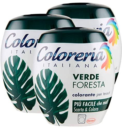 3 x Coloreria Italiana Farbstoffe für Stoffe in Waschmaschine, Farbe Waldgrün, All-in-One-Formel - 3 Einzelpackungen à 350 g