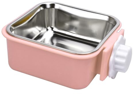 Suspendre Gamelle pour Animal Cage, Amovible Inoxydable 2 en 1 Gamelle Eau pour Chiot Chat Lapin Cochon d'Inde Hérisson Oiseaux (Rose)