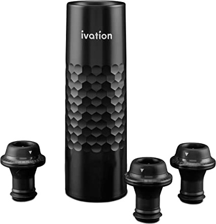 Ivation Rechargeable Wine Saver Pump with Reusable Stoppers, 6-Piece Wine Saver Preserver Gift Set with Automatic Vacuum Pump Sealer, USB Charger & 4 Universal Bottle Plugs