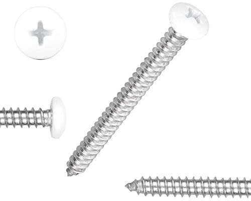 White Head 100 PCS #8x1-1/2(1.5 inch) Stainless Steel Phillips Pan Head Wood Screws,White Coated Screws Covers Head Wood Screws,Stainless Steel 18-8 A2(304) Screw,Home Screw Kit by QISHENG