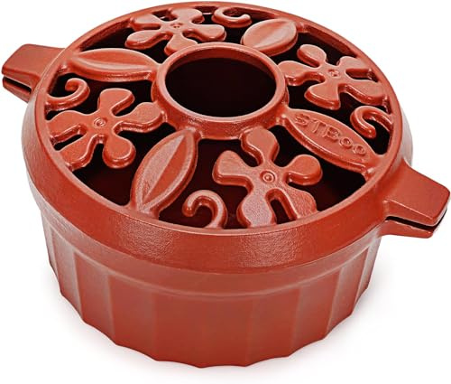 STBoo Wood Stove Steamer: Cast Iron Fireplace Humidifier | Indoor Pot for Home Heating | Round Bowl Fire Place Stove Covers Accessories Decorative | Matte Finish & Rust Resistan & 2.7 Quart, Red