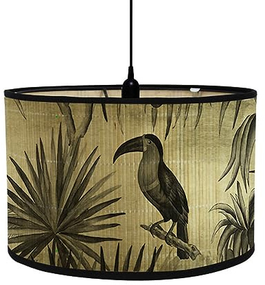 FANSU Round Drum Light Shade for Table Lamp, Modern Pattern Pendant Lampshades Easy Fit for Living Rooms, Bedroom, Hallways, Reading Room (Gray Bird,30x20cm)