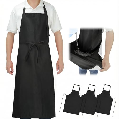 SHEOMERN Aprons for Men Kitchen Cooking – Waterproof & Oil Proof 3-Layer Long Pocket-Free Chef Apron for Grilling BBQ Baking – Gift for Men