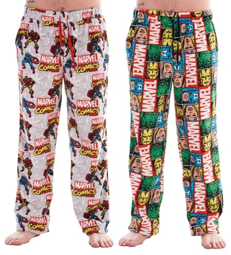 Keanu Pack of 2 Lounge Pants - Official Licensed Designs - Supersoft Fleece Pyjama Trouser Bottoms Night Wear (Marvel Comics Pack - M)