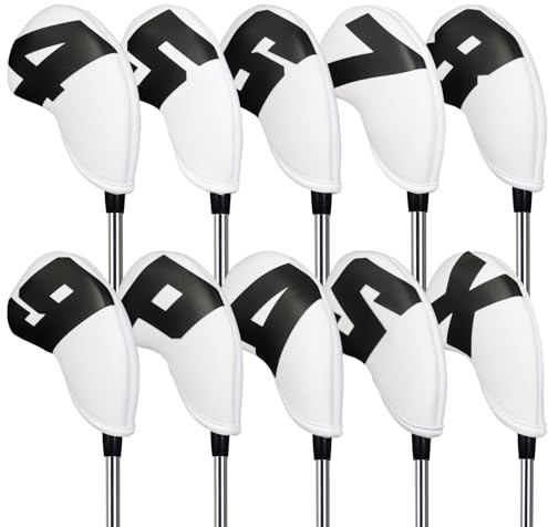 Golf Iron Club Head Covers Men 10Pcs Set for Right-hand 4-9,P,A,S,X Headcovers Protector White Neoprene Black Big Number